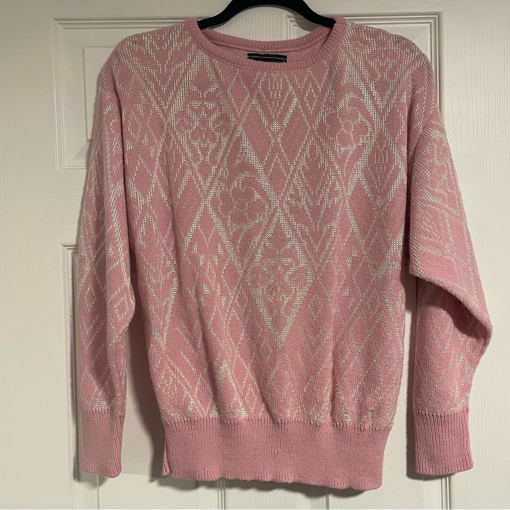 Vintage Pink Patterned Women's Sweater with Tags